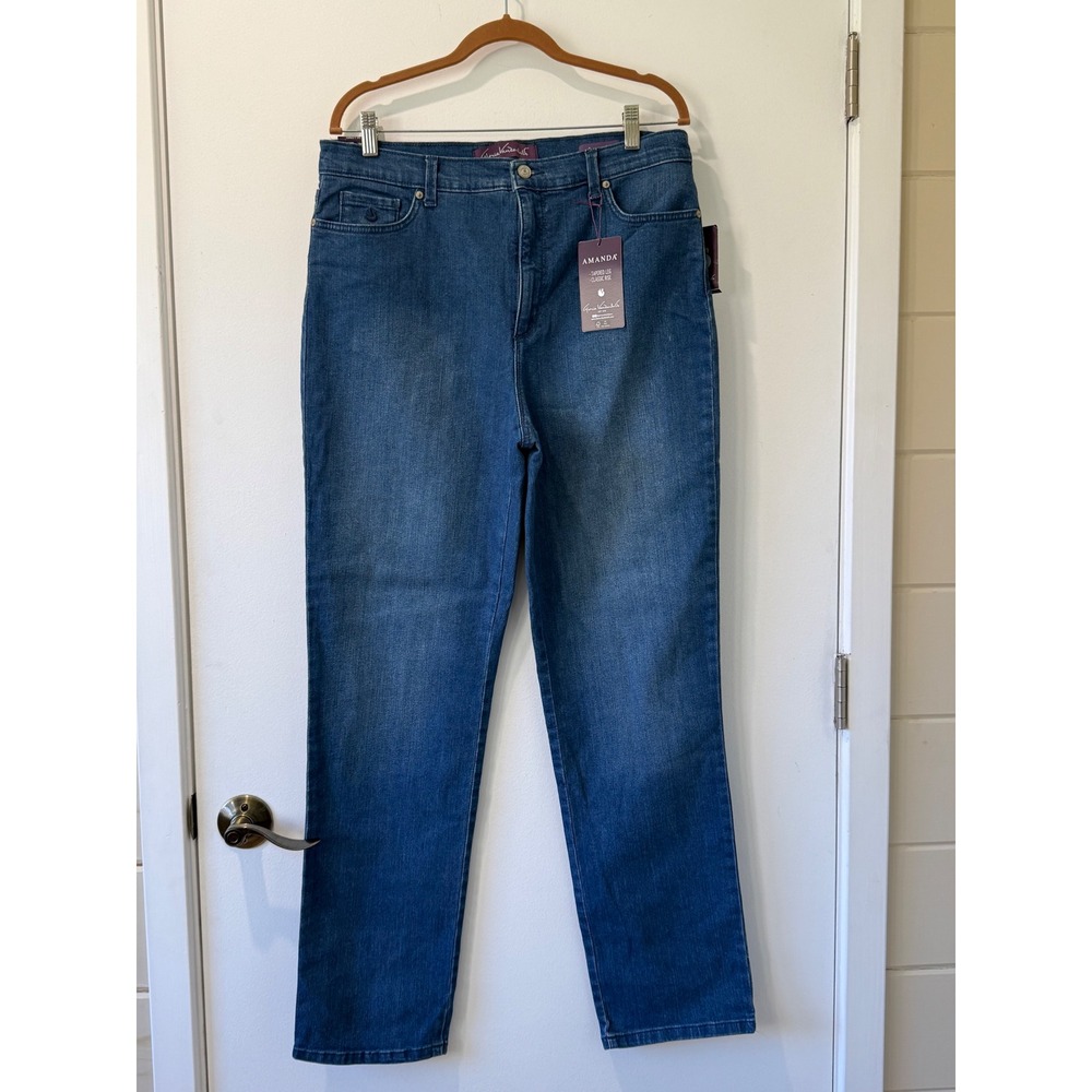 Gloria Vanderbilt Amanda Tapered Leg Jeans Blue Stretch Denim 14 Long NWT
